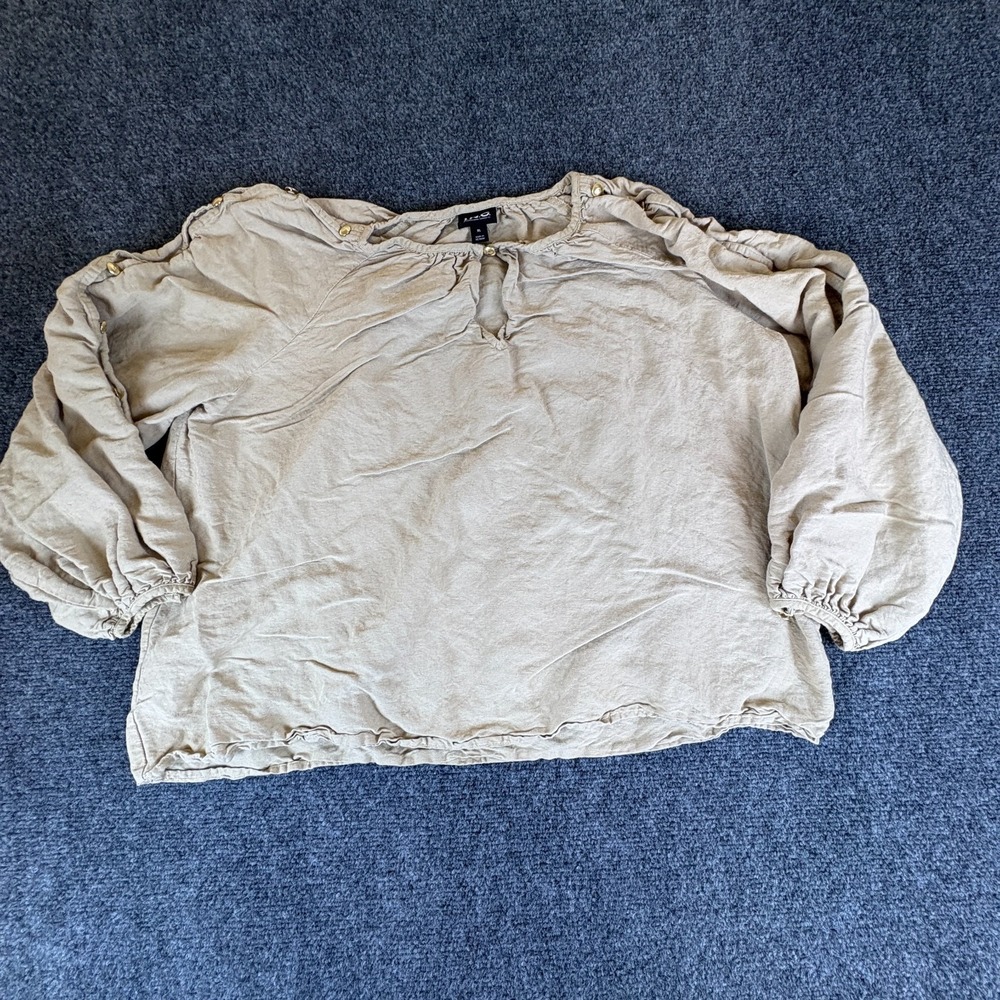 I.N.C. International Concepts Blouse Top Womens XL Beige Linen Keyhole Front